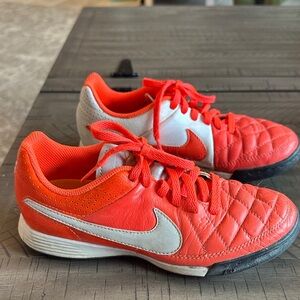 Nike Tiempo Kids Bright Orange and White Cleats